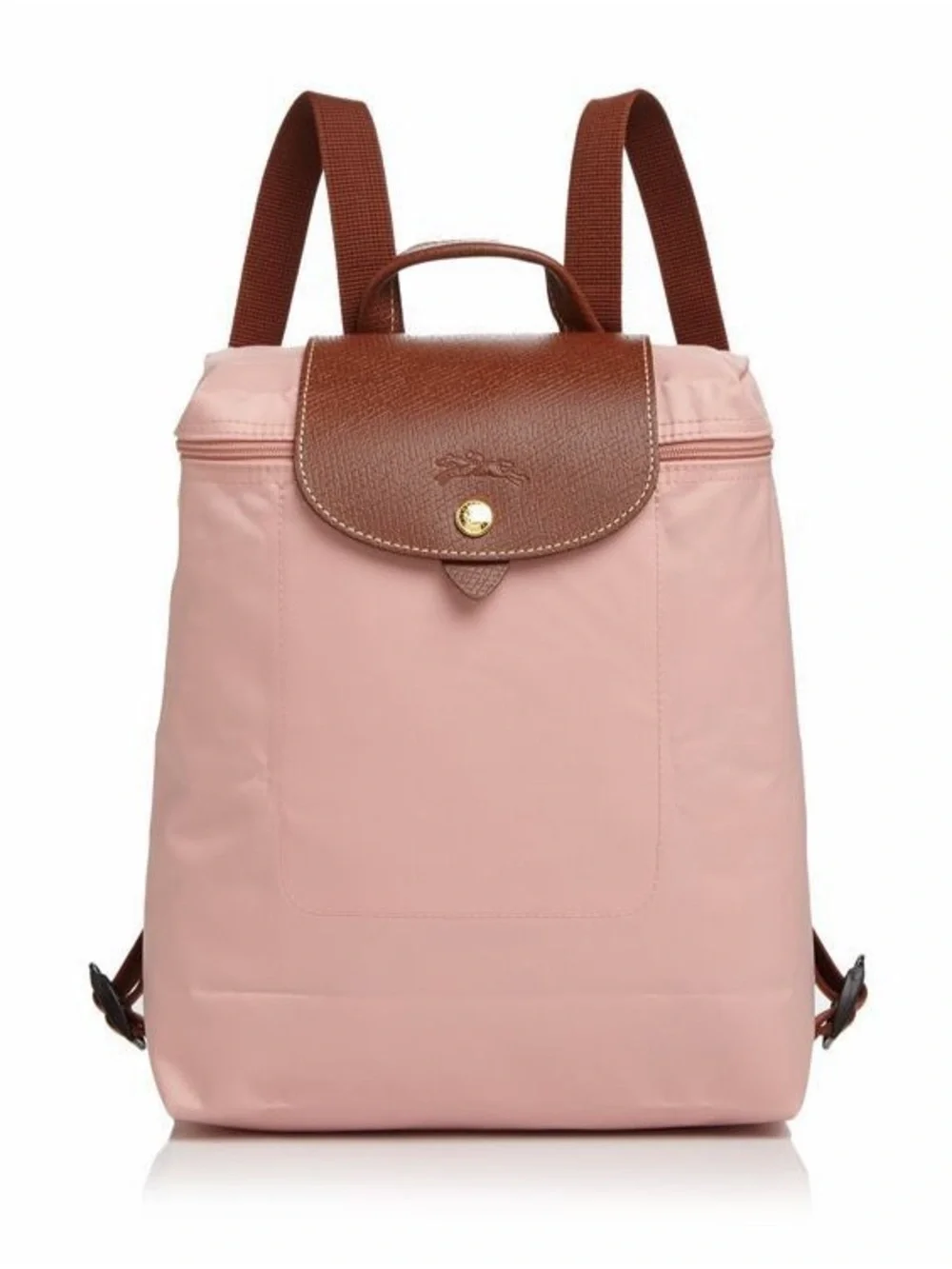 Longchamp Pink Backpack with Brown Leather Flap